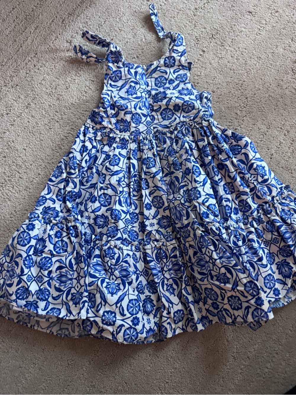 Cara Cara White & Blue Floral Tie-Shoulder Sundress for Kids